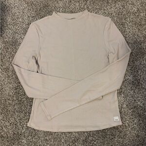 Vuori Long-Sleeve Ribbed Crew in Light Beige -NEW